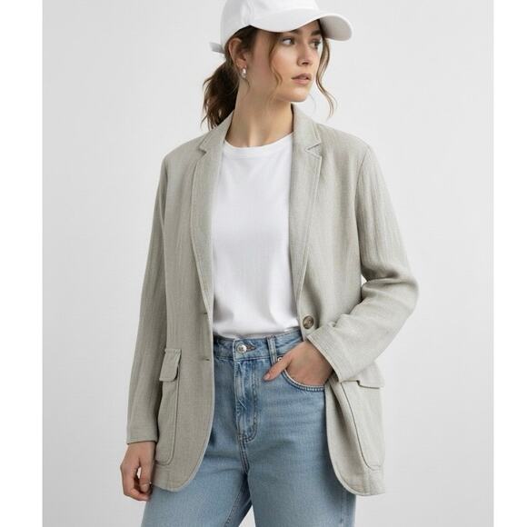 Madewell Breezewoven Gray Basketweave Button Linen Blend Blazer Jacket sz Small - Picture 15 of 15